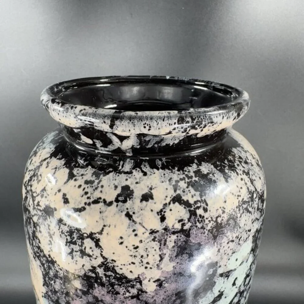 Harris Potteries Chicago Vase‎ Splatter Black Multicolor Glaze Rare Glaze 11inch